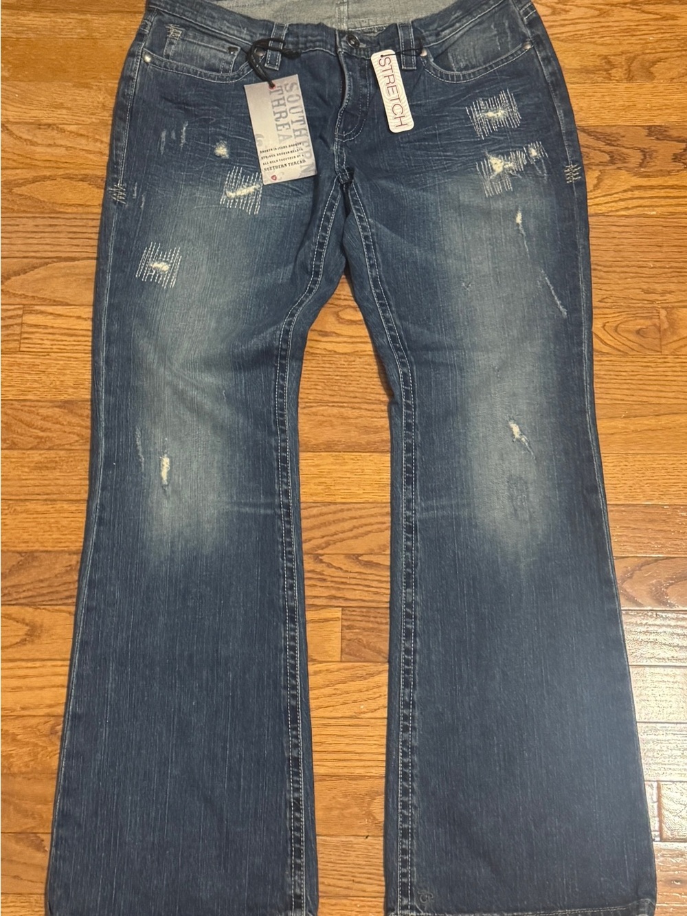Men's Distressed Dark Blue Bootcut Jeans